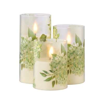 3Pcs Hydrangea Pattern LED Flameless Candles with Remote Control