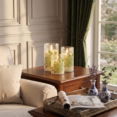 3Pcs Hydrangea Pattern LED Flameless Candles with Remote Control