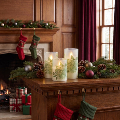 3Pcs Hydrangea Pattern LED Flameless Candles with Remote Control