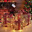 3PCS Rattan LED Light Up Christmas Gift Box Glitter Party Xmas Tree Decor Parcel Presents Set with Bow