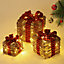 3PCS Rattan LED Light Up Christmas Gift Box Glitter Party Xmas Tree Decor Parcel Presents Set with Bow