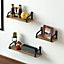 3Pcs Rustic Floating Storage Shelves Metal Wood Wall Shelf Set Display Rack Brackets