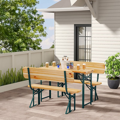 3Pcs Rustic Folding Portable Wooden 4 Seater Garden Dining Set Camping Table and Benches Set 118 cm