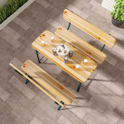 3Pcs Rustic Folding Portable Wooden Seater Garden Dining Set