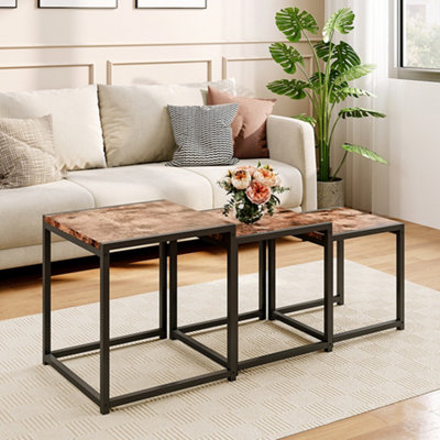 3Pcs Squae Nesting Coffee Tables Stacking Side Table with Wood Finish