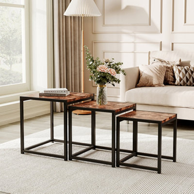 3Pcs Squae Nesting Coffee Tables Stacking Side Table with Wood Finish