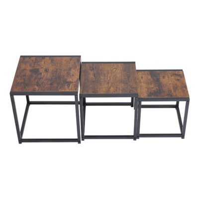 3Pcs Squae Nesting Coffee Tables Stacking Side Table with Wood Finish