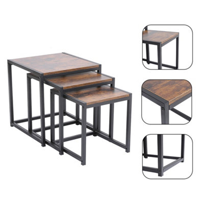 3Pcs Squae Nesting Coffee Tables Stacking Side Table with Wood Finish