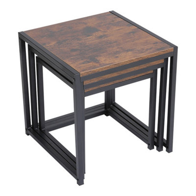 3Pcs Squae Nesting Coffee Tables Stacking Side Table with Wood Finish