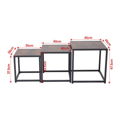 3Pcs Squae Nesting Coffee Tables Stacking Side Table with Wood Finish