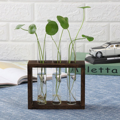 3Pcs Terrarium Planters with Wooden Holder Test Tubes Brush