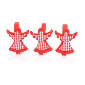3pcs Wooden Peg Mini Red Angle Design Clips Colourful Christmas Decorations