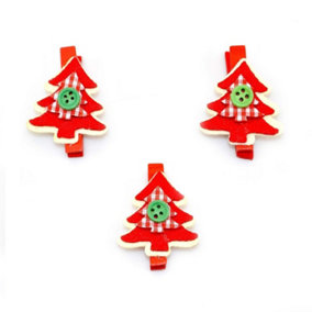 3pcs Wooden Peg Mini Tree Shape Clips Colourful Christmas Decorations, Multi