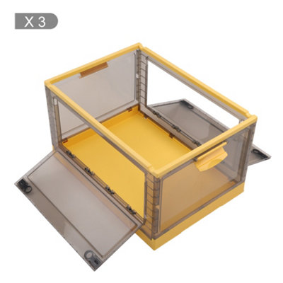 3pcs Yellow Plastic Folding Storage Box Wardrobe Organiser Storage Bin with Wheels,Extra Large