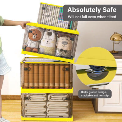 3pcs Yellow Plastic Folding Storage Box Wardrobe Organiser Storage Bin ...