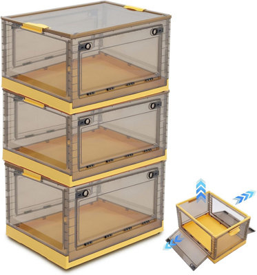3pcs Yellow Plastic Folding Storage Box Wardrobe Organiser Storage Bin ...