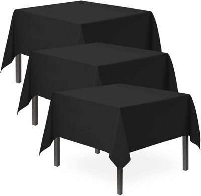 3pk Black Table Cloth Party 121 x 121cm, Disposable Black Plastic Table