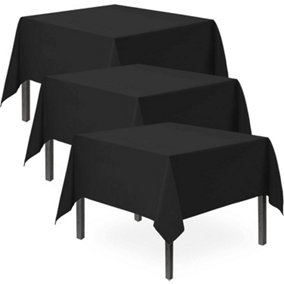 3pk Black Table Cloth Party 121 x 121cm, Disposable Black Plastic Table Cover Party, Black Plastic Table Cloth, Black Tablecloth