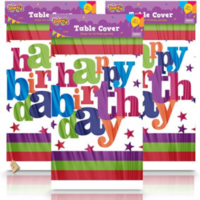 3pk Happy Birthday Table Cloth 180 x 108cm, Plastic Table Cloth Party Table Cover, Table Cloths Party Table Cloth Disposable