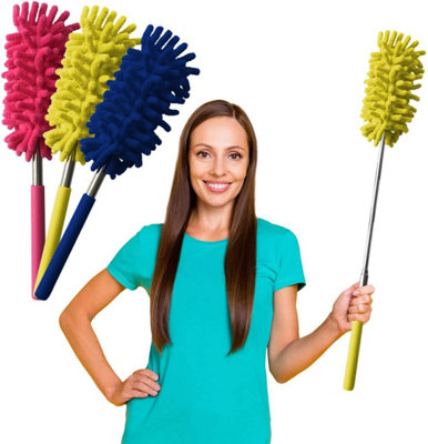 3pk Microfibre Extendable Feather Duster Brush - Feather Dusters for Cleaning Extendable Duster up to 76cm with Microfiber Duster