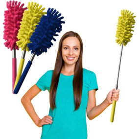 3pk Microfibre Extendable Feather Duster Brush - Feather Dusters for Cleaning Extendable Duster up to 76cm with Microfiber Duster