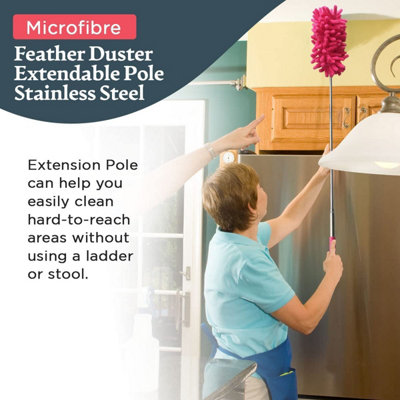 3pk Microfibre Extendable Feather Duster Brush - Feather Dusters for Cleaning Extendable Duster up to 76cm with Microfiber Duster