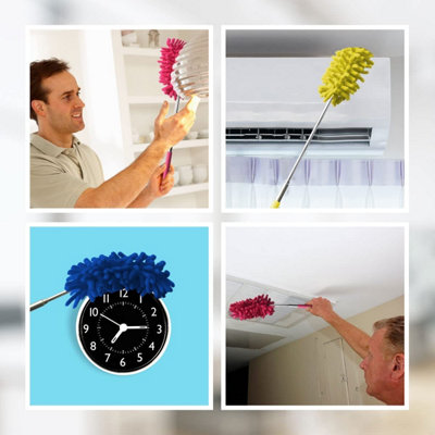 3pk Microfibre Extendable Feather Duster Brush - Feather Dusters for Cleaning Extendable Duster up to 76cm with Microfiber Duster - 3