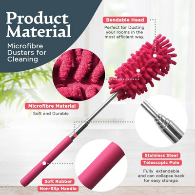 3pk Microfibre Extendable Feather Duster Brush - Feather Dusters for Cleaning Extendable Duster up to 76cm with Microfiber Duster - 6