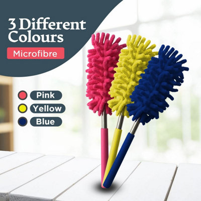 3pk Microfibre Extendable Feather Duster Brush - Feather Dusters for Cleaning Extendable Duster up to 76cm with Microfiber Duster - 8