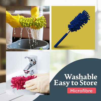 3pk Microfibre Extendable Feather Duster Brush - Feather Dusters for Cleaning Extendable Duster up to 76cm with Microfiber Duster - 9
