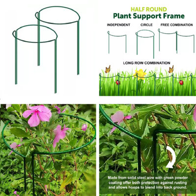 3pk Plant Support Ring Stakes Half Round Flower Support Garden Cage Frame Metal 30 x 30 cm