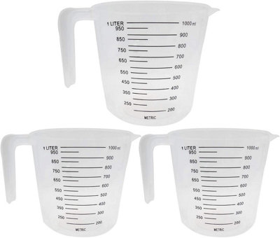 3pk Plastic Measuring Jugs 1 Litre, Plastic Measuring Jug for Kitchen & Baking Plastic Jugs, Plastic Jug with Measuring Scale