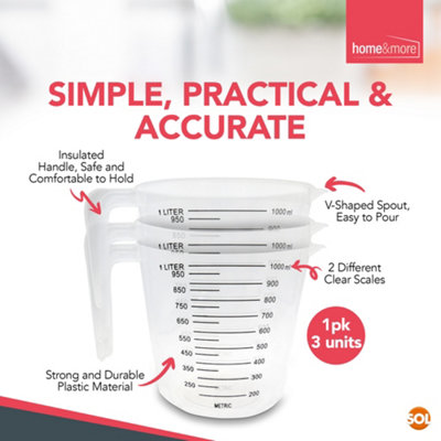 3pk Plastic Measuring Jugs 1 Litre, Plastic Measuring Jug for Kitchen ...
