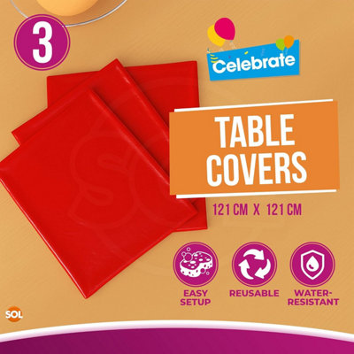 3pk Red Disposable Table Cloths 121x121cm Plastic Covers for Parties ...