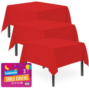 3pk Red Table Cover 121 x 121cm Red Table Cloth Party Disposable Red Plastic Table Cloth Party