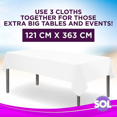 3pk White Table Cloth Party 121 x 121cm, Disposable White Plastic Table Cover Party White Plastic Table Cloth White Tablecloth