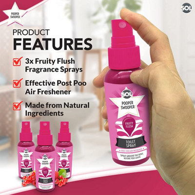 3pk x 60ml Star Toilet Spray - Fruity Flush Fragrance Odour Masking Toilet Air Fresheners - 6