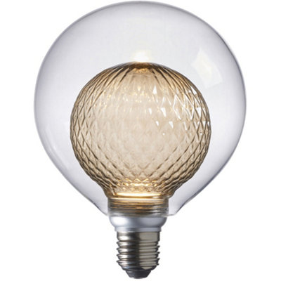 3W Clear Glass E27 Light Bulb Tinted Grey Inner Glass Shade Anti Glare LED