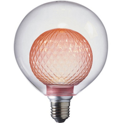 3W Clear Glass E27 Light Bulb - Tinted Pink Inner Glass Shade - Anti Glare LED
