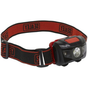 3W LED Head Torch Spotlight - Adjustable Headband - White LED & 2 x Red LEDs