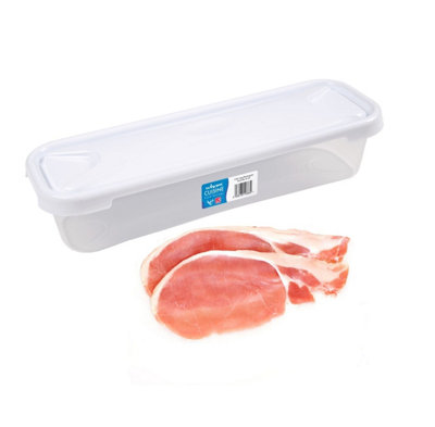 3x 1.2L Bacon Storage Box Slim Food Tub Clear White Lid Storage ...