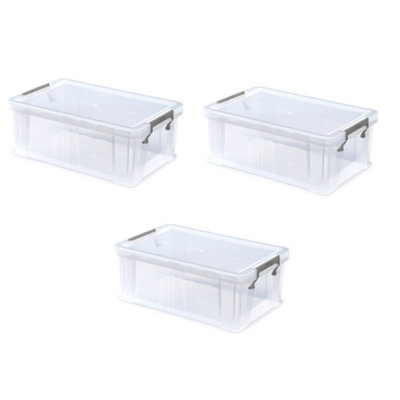 3x 10L Clear Stacking Storage Box With Clip Lock Lid Storage 40x26x15cm