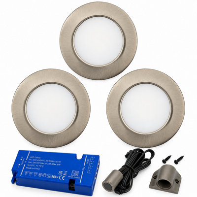 3x 24V Dimmable Aluminium Round Recessed LED Under Cabinet Light and ...
