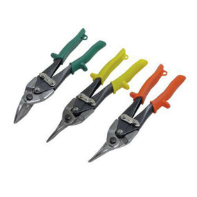 3x 250mm Aviation Tin Snips Set Compound Leverage Action Colour Coded Handles