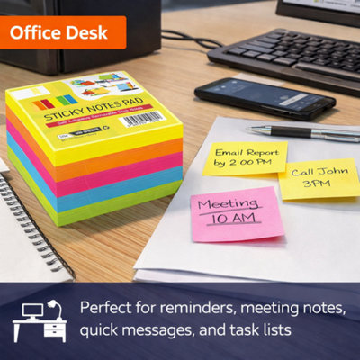 3x 400 Sheets Sticky Notes Cube 76x76mm Neon Colors Self Stick Notes ...