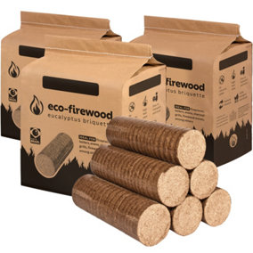 3x 7kg Eco Firewood Hot Burning Briquettes, kiln dried log eco-alternitive, for Open fires, Wood Stoves, BBQ, Log Burners (3 Pack)
