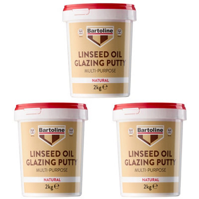 3x Bartoline Multi Purpose Linseed Oil Putty Glazing Wood Steel Natural 2kg