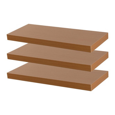 3x Brown 60cm Floating Wall Shelves Set Easy to Install Shelf Office