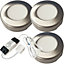 3x BRUSHED NICKEL Round Surface or Flush Under Cabinet Kitchen Light & Driver Kit - Warm White LED