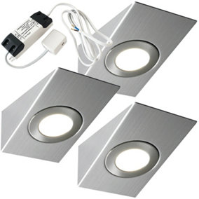 3x BRUSHED NICKEL Wedge Surface Under Cabinet Kitchen Light & Driver Kit - Warm White LED